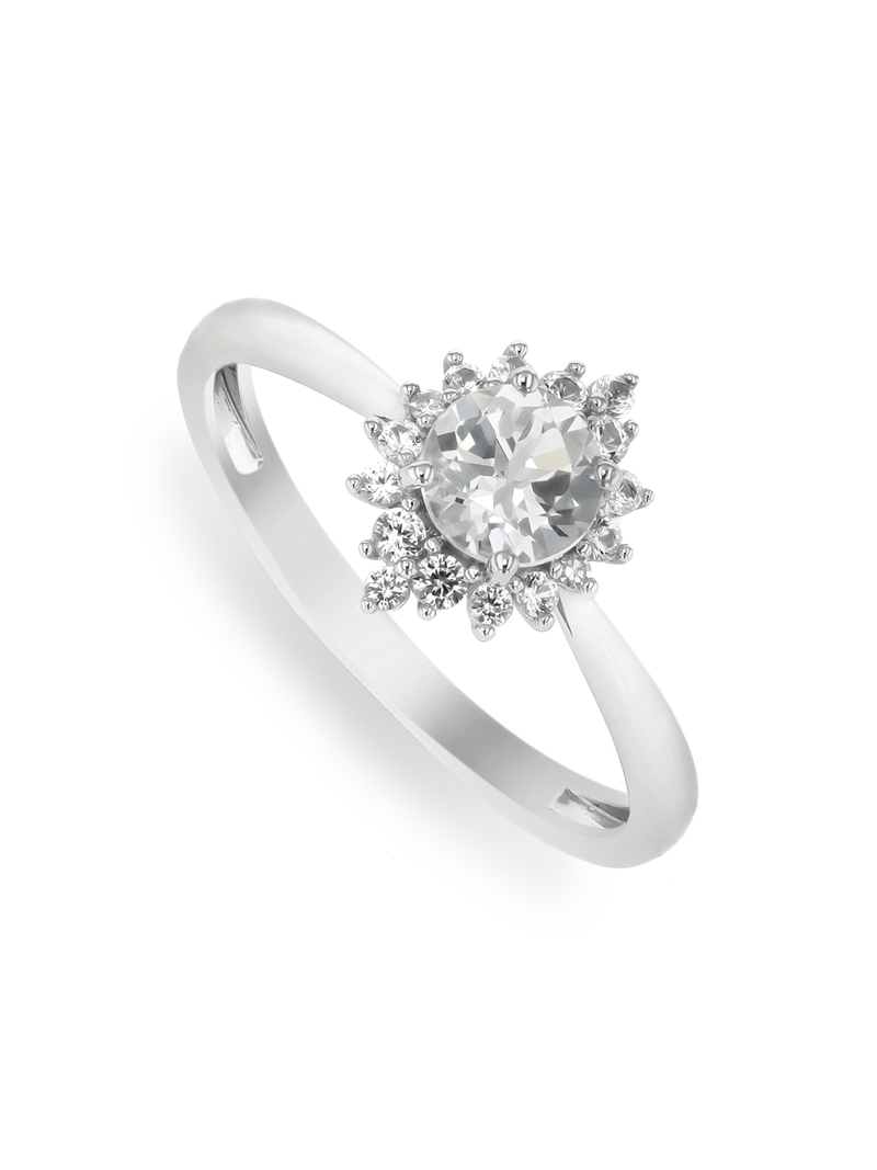 Sterling Silver Diamond & Created Sapphire Round Stone Ring