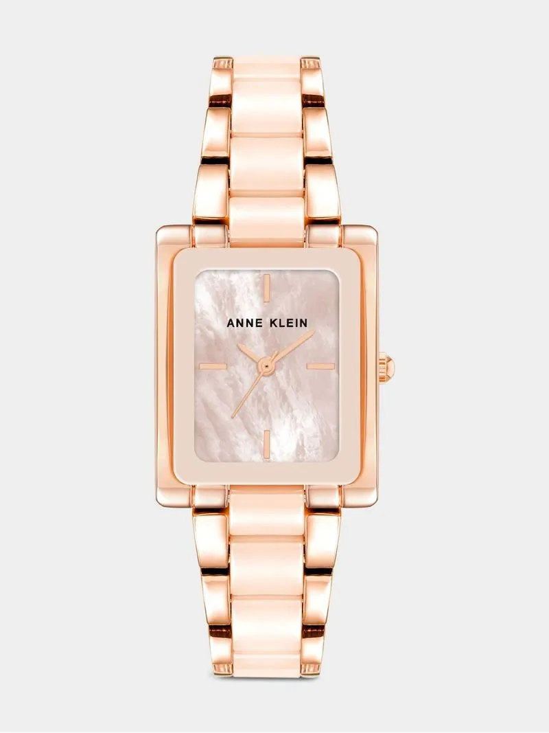 Anne Klein Women's Rose Gold & Light Pink Square Ceramic Bracelet Watch