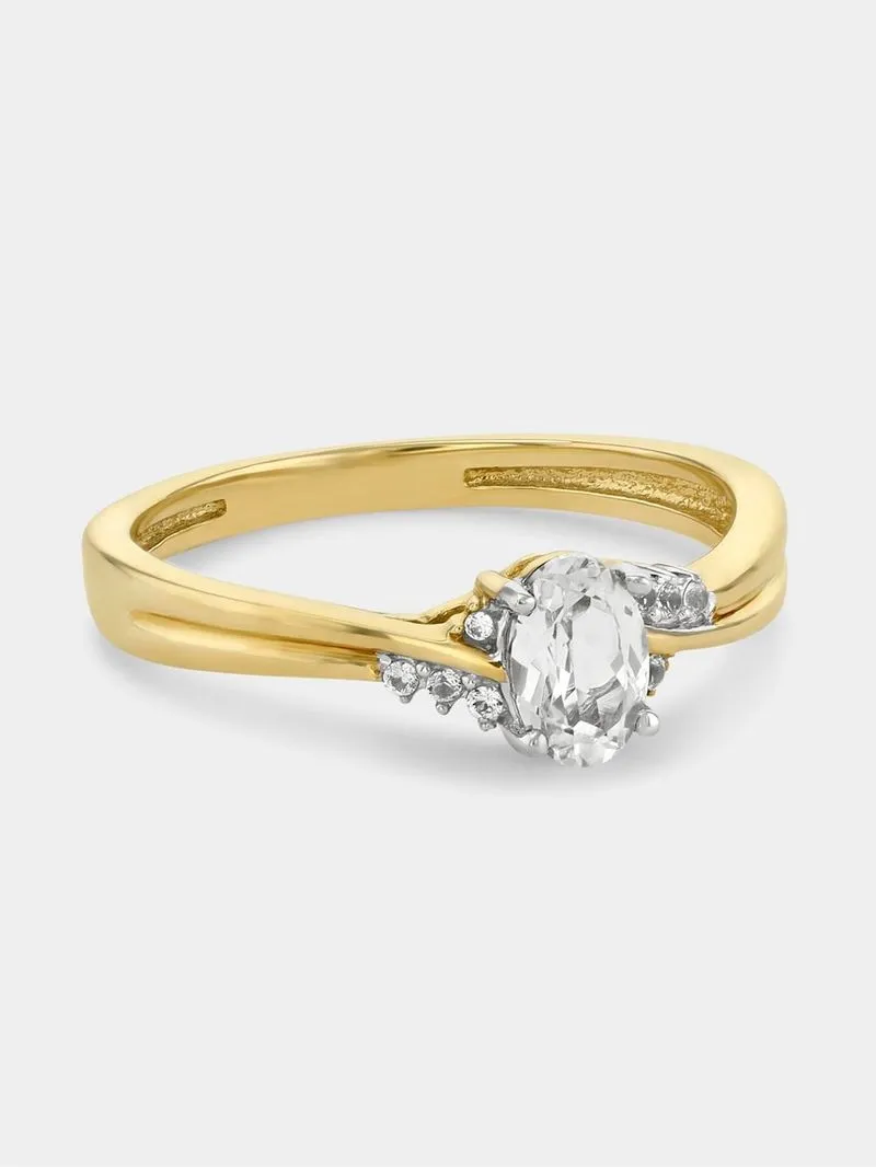 Yellow Gold Diamond & Created Sapphire Oval Solitaire Ring