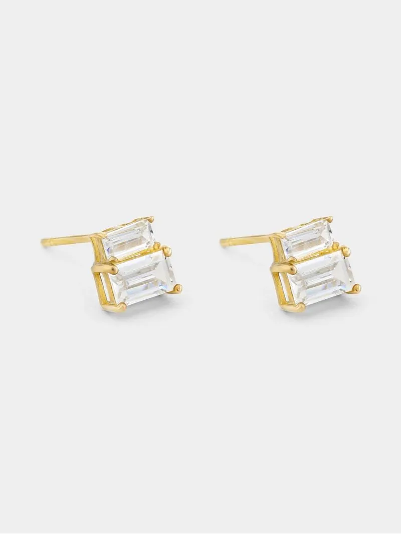 Yellow Gold Cubic Zirconia Women’s Step design Stud Earrings