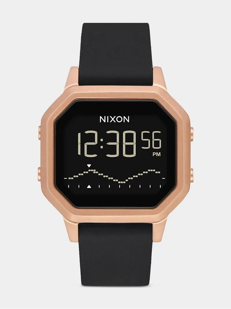 Nixon Women's Siren Stainless Steel Rose Gold Plated & Black Silicone Digital Watch