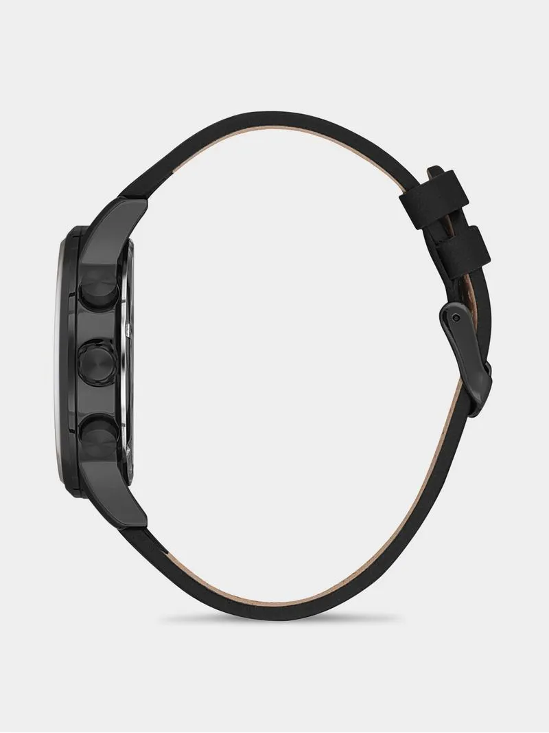 Daniel Klein Black Plated Black Leather Chronographic Watch