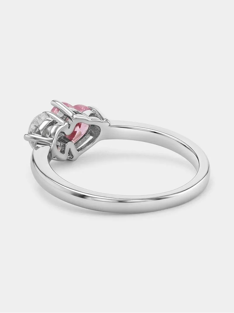 Sterling Silver Pink Cubic Zirconia Heart & Pear Ring