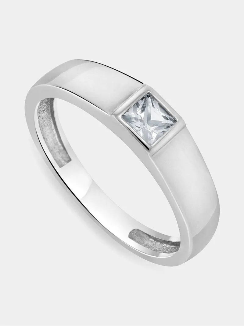 Sterling Silver & Created White Sapphire Men's Modern Dress Ring