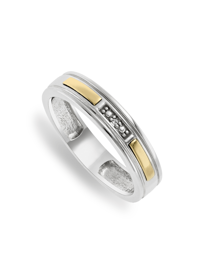 5ct Yellow Gold & Sterling Silver Centre Diamond Men's Wedding Ring