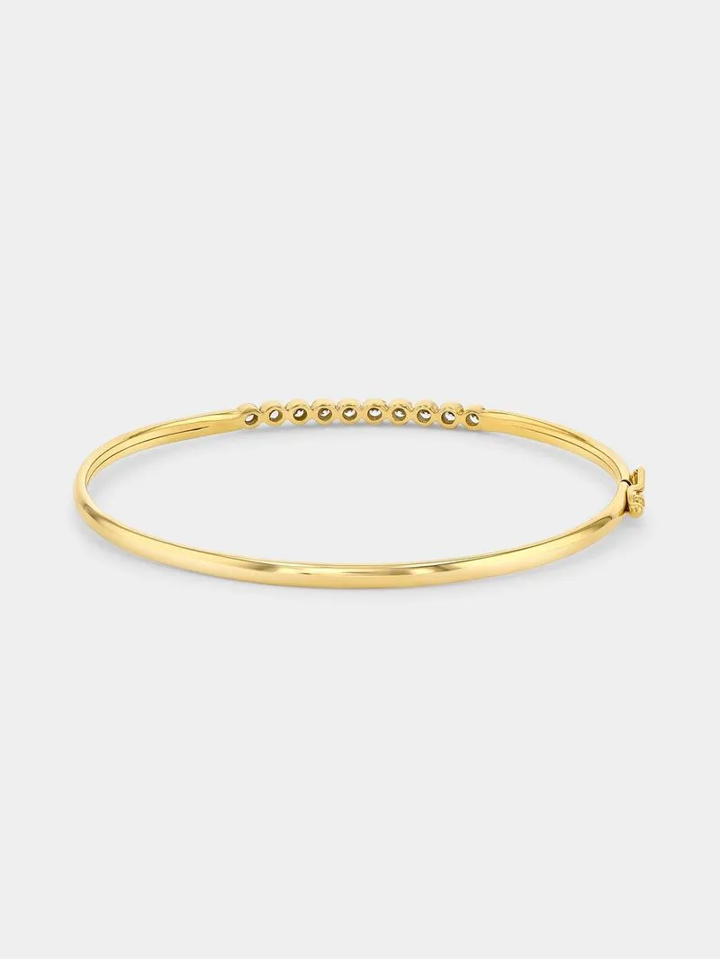 Yellow Gold & Sterlng Silver Zirconia hinged Bangle