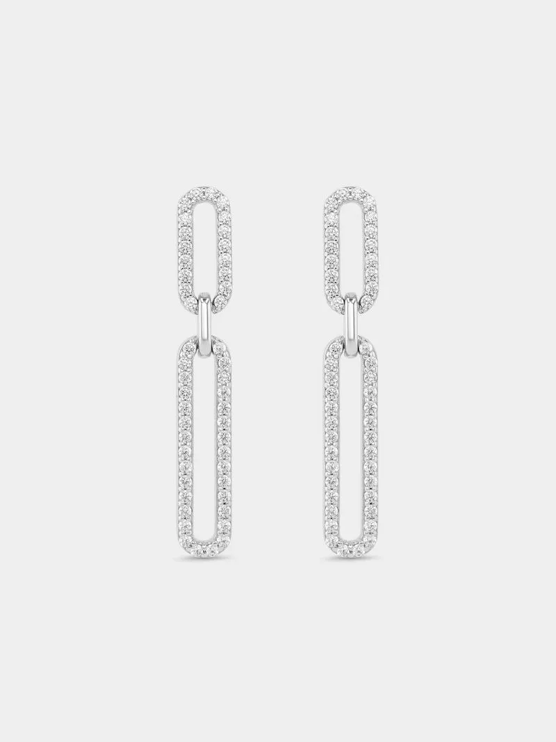 Sterling Silver Cubic Zirconia Paperclip Drop Earrings