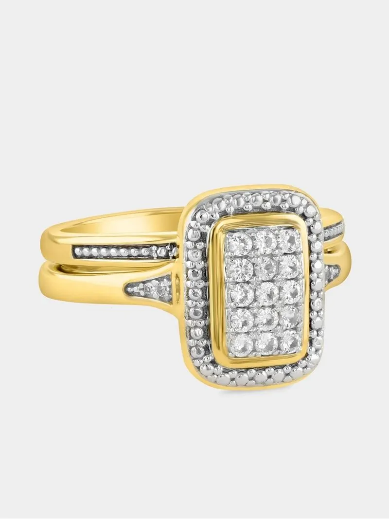 Yellow Gold Diamond & Created Sapphire Rectangle Halo Twinset Ring