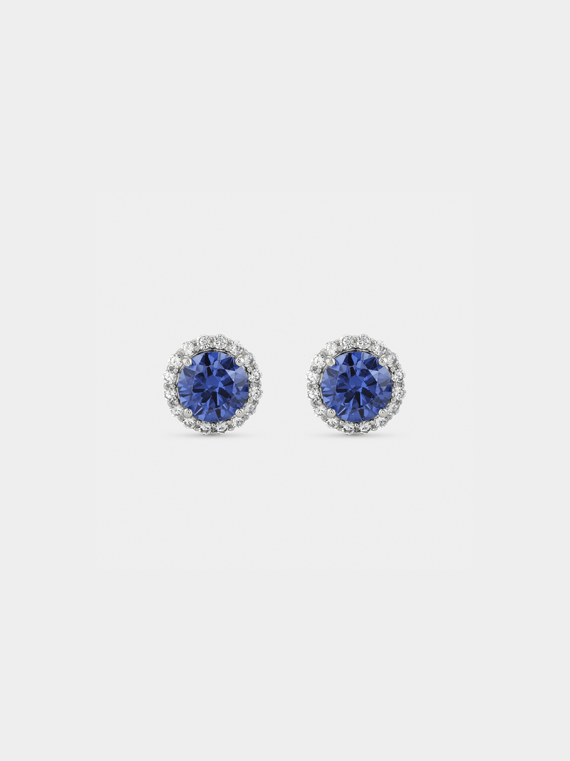 Cheté Sterling Silver Blue Cubic Zirconia Women’s Round Halo Stud Earrings