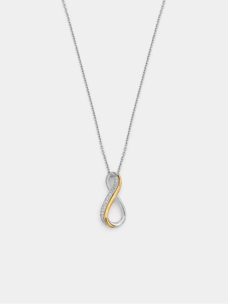 Yellow Gold & Sterling Silver Diamond & Created White Sapphire Crossover Pendant