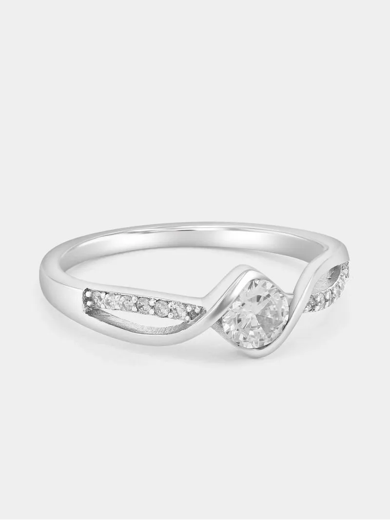 Sterling Silver Tanzanite Blue Cubic Zirconia Solitaire Embrace Promise Ring