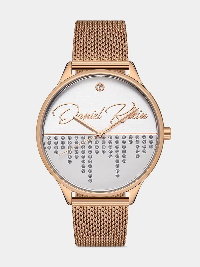 Daniel Klein Rose Plated White Dial Mesh Watch