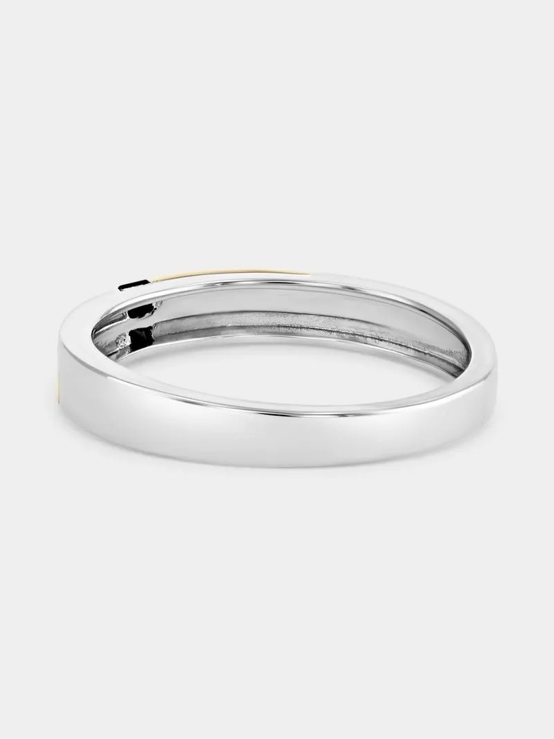 Yellow Gold & Sterling Silver Black Spinel Wedding Band