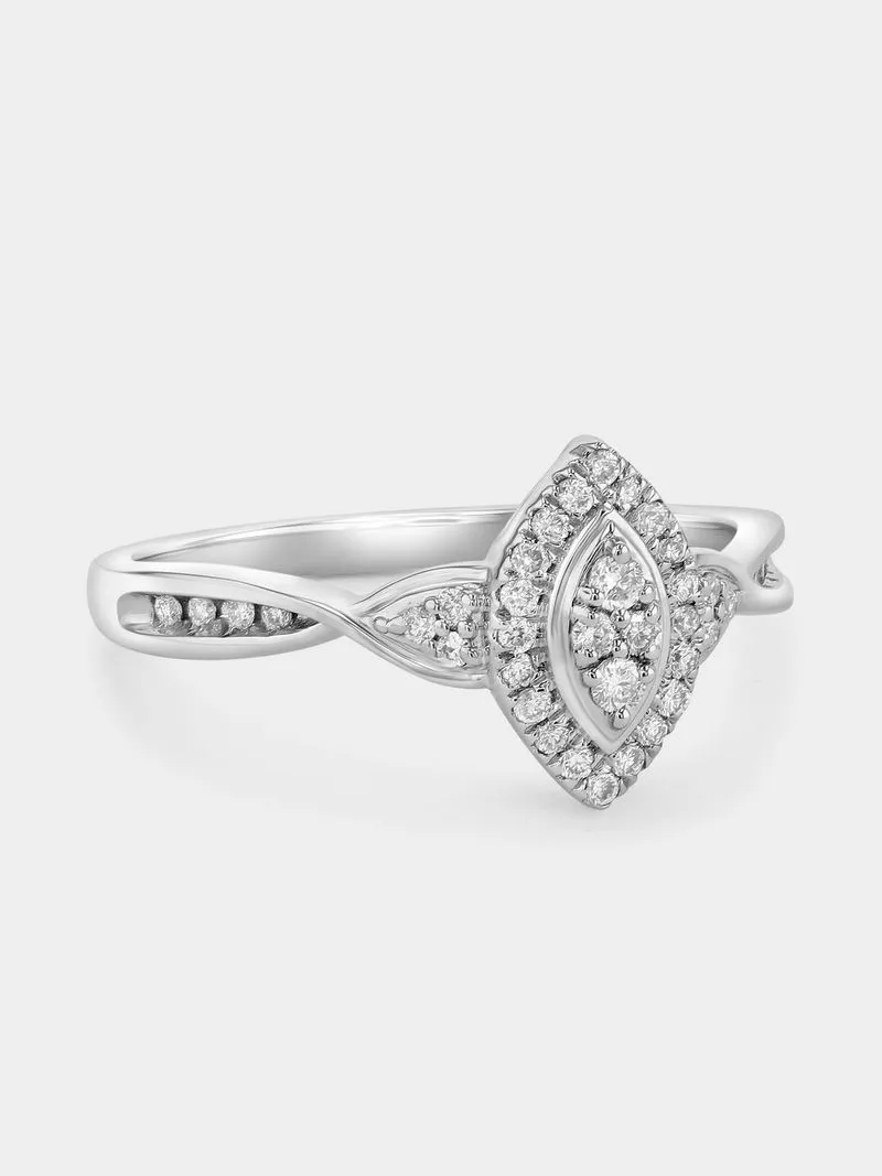 Sterling Silver Lab Grown Diamond Marquise Halo Twist Ring
