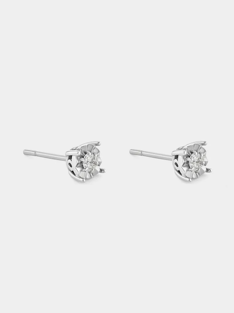 Sterling Silver Lab Grown Diamond Round Illusion Stud Earrings