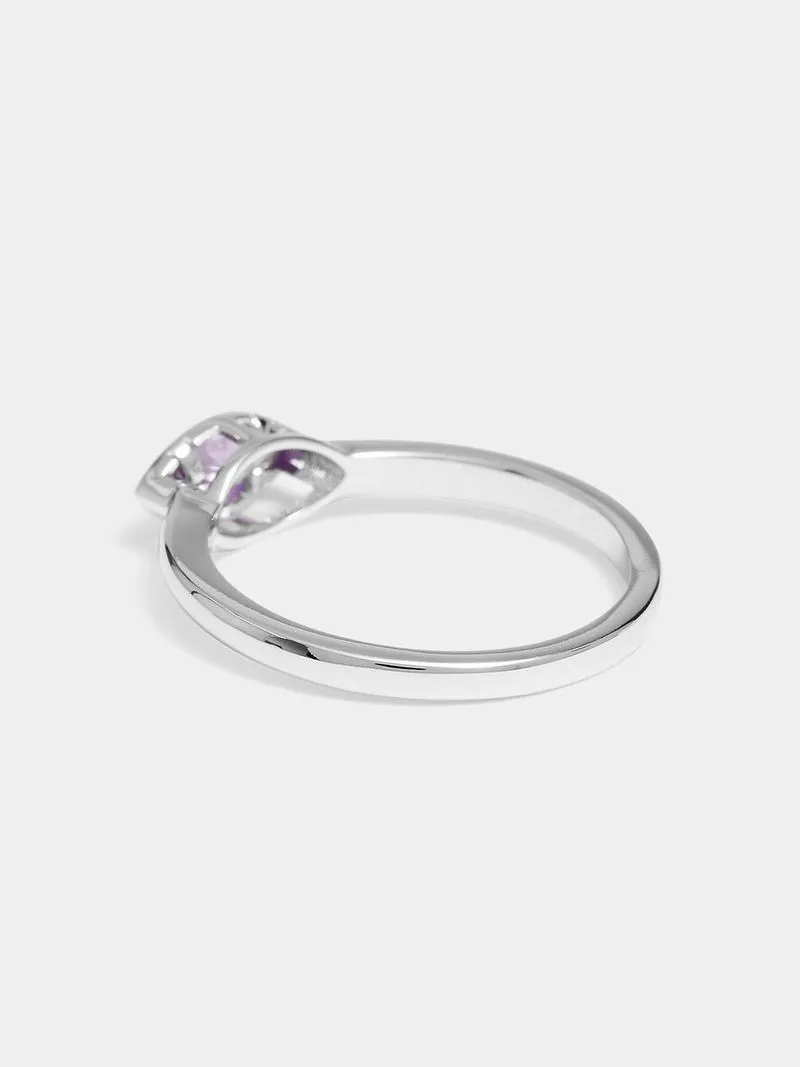 Silver Plated Horizontal Marquise Amethyst CZ in tube ring
