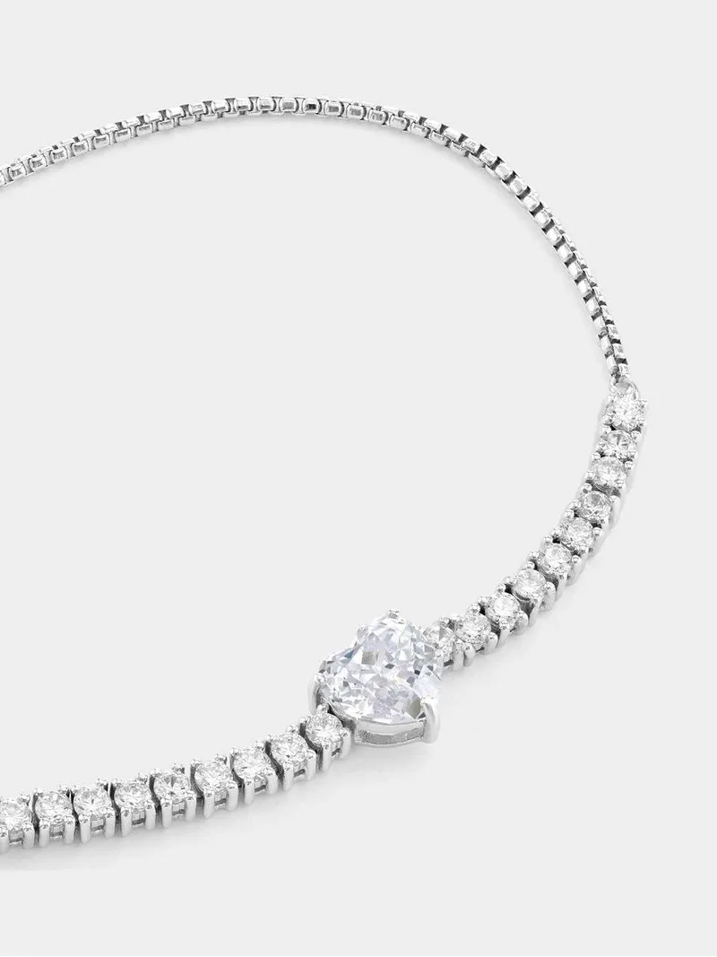 Sterling Silver Cubic Zirconia Heart Tennis Friendship Bracelet