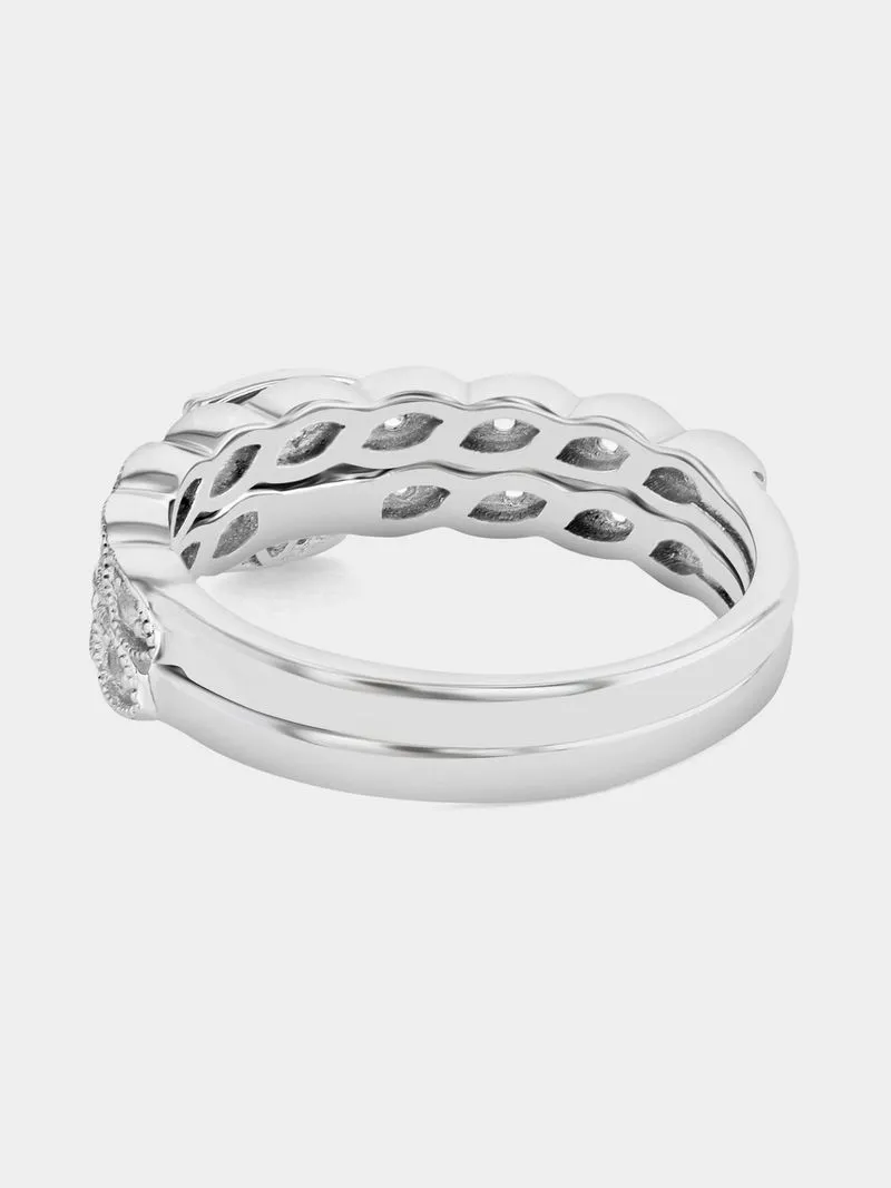 Sterling Silver Moissanite Solitaire Cushion Halo Twinset Ring