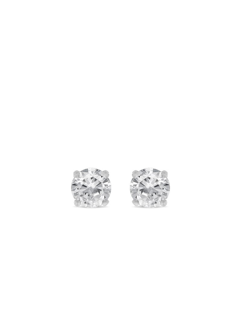 Classic Sterling Silver Round Cubic Zirconia Stud Earrings