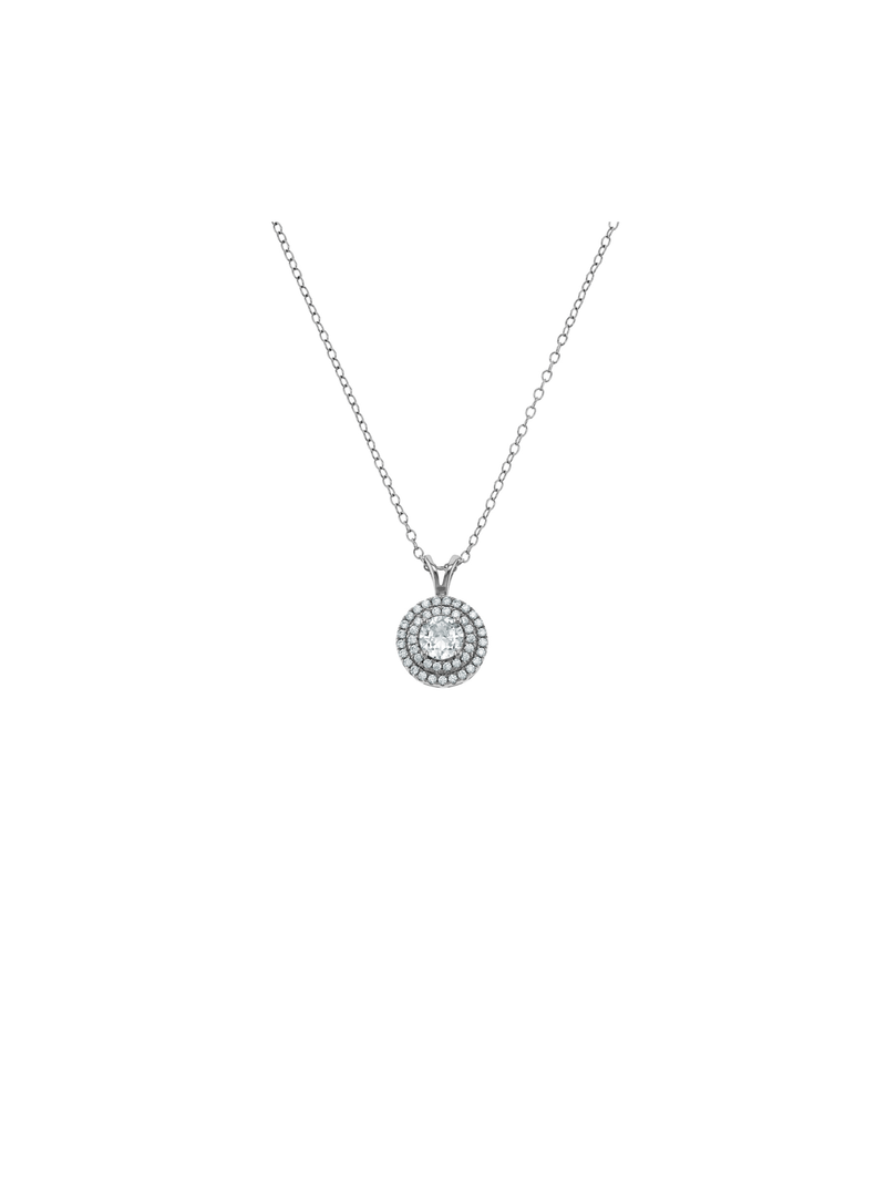 Sterling Silver Cubic Zirconia Round Double Halo Pendant