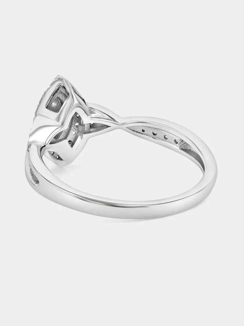 Sterling Silver Lab Grown Diamond Marquise Halo Twist Ring