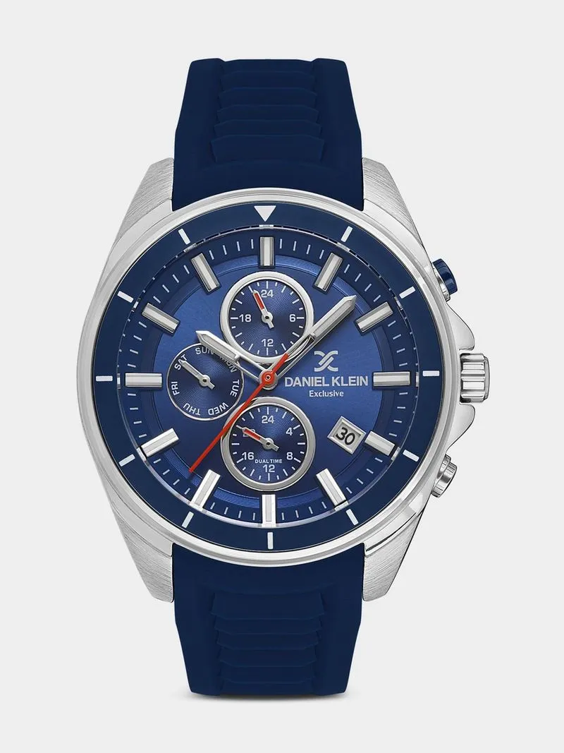 Daniel Klein Silver Plated Blue Dial Blue Silicone Chronographic Watch