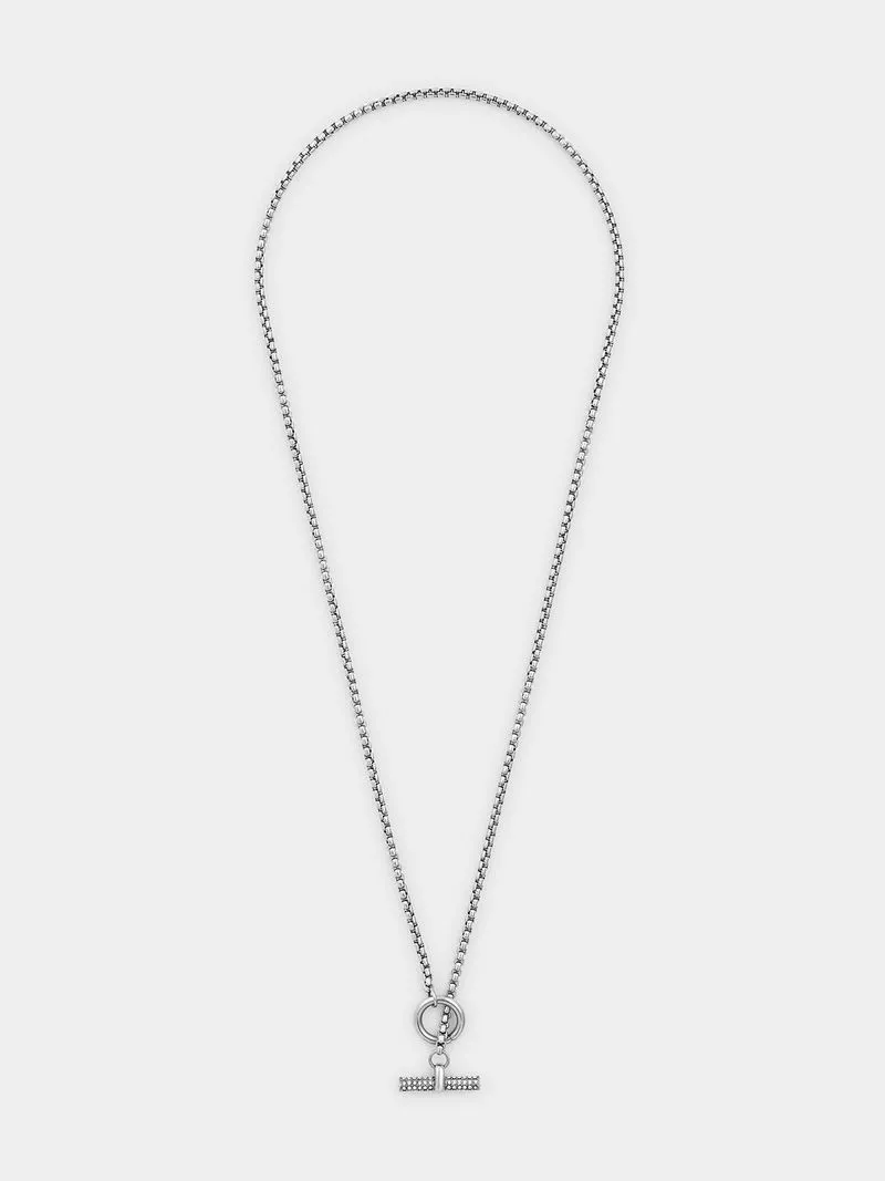 Tempo Jewellery Stainless Steel Cubic Zirconia T-Bar Necklace