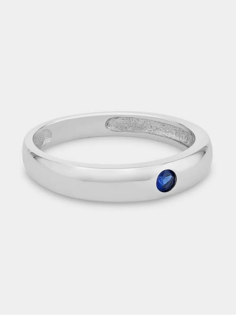 Sterling Silver & Created Blue Sapphire Men's Solitaire Ring