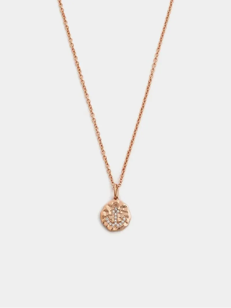 Rose Gold Plated Cubic Zirconia Women’s Anchor Pendant