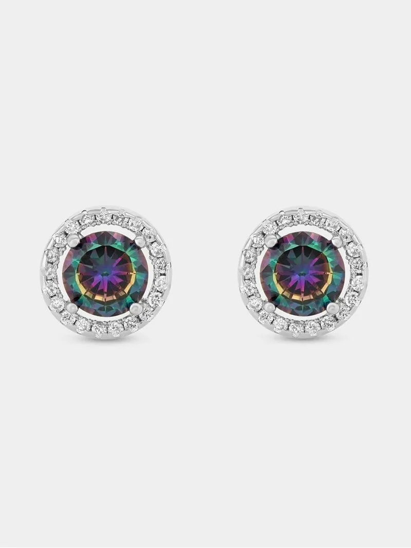 Sterling Silver Mystical Topaz & Cubic Zirconia Round Halo Stud Earrings