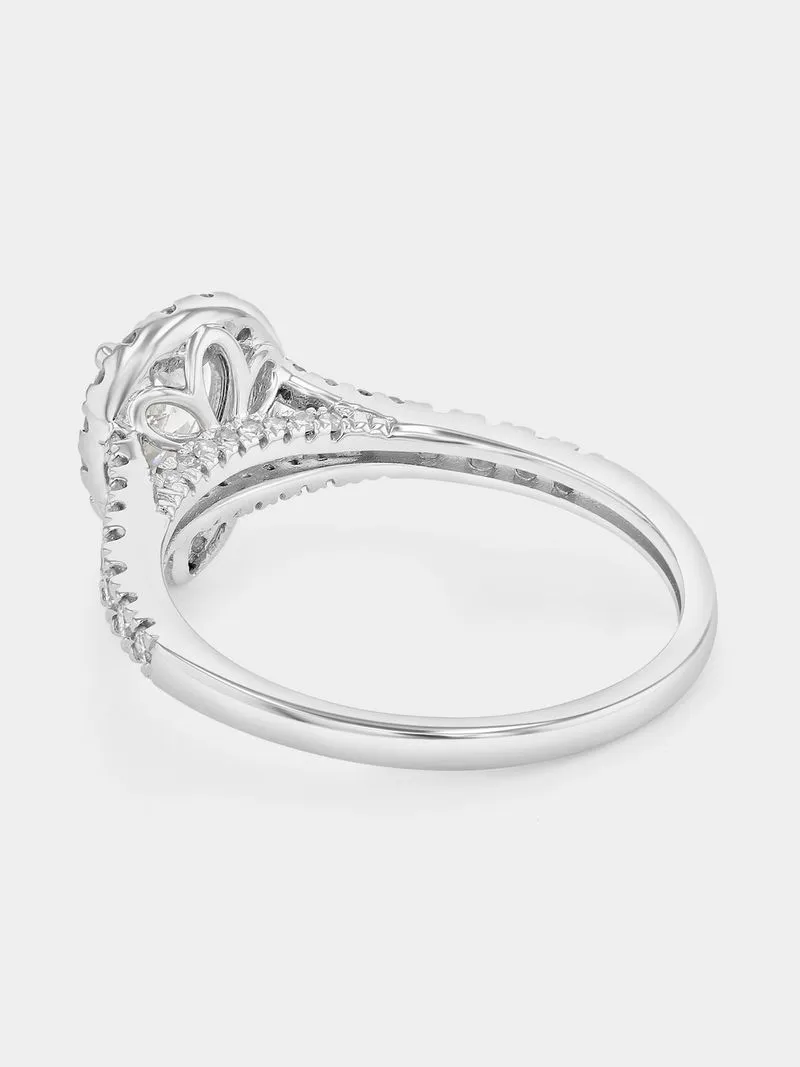 White Gold 1ct Lab Grown Diamond Pear Halo Ring