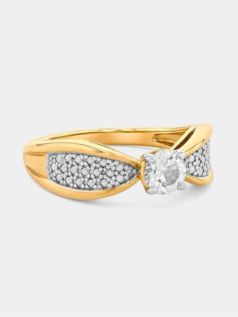 Yellow Gold Diamond & Created Sapphire Round Bow Ring