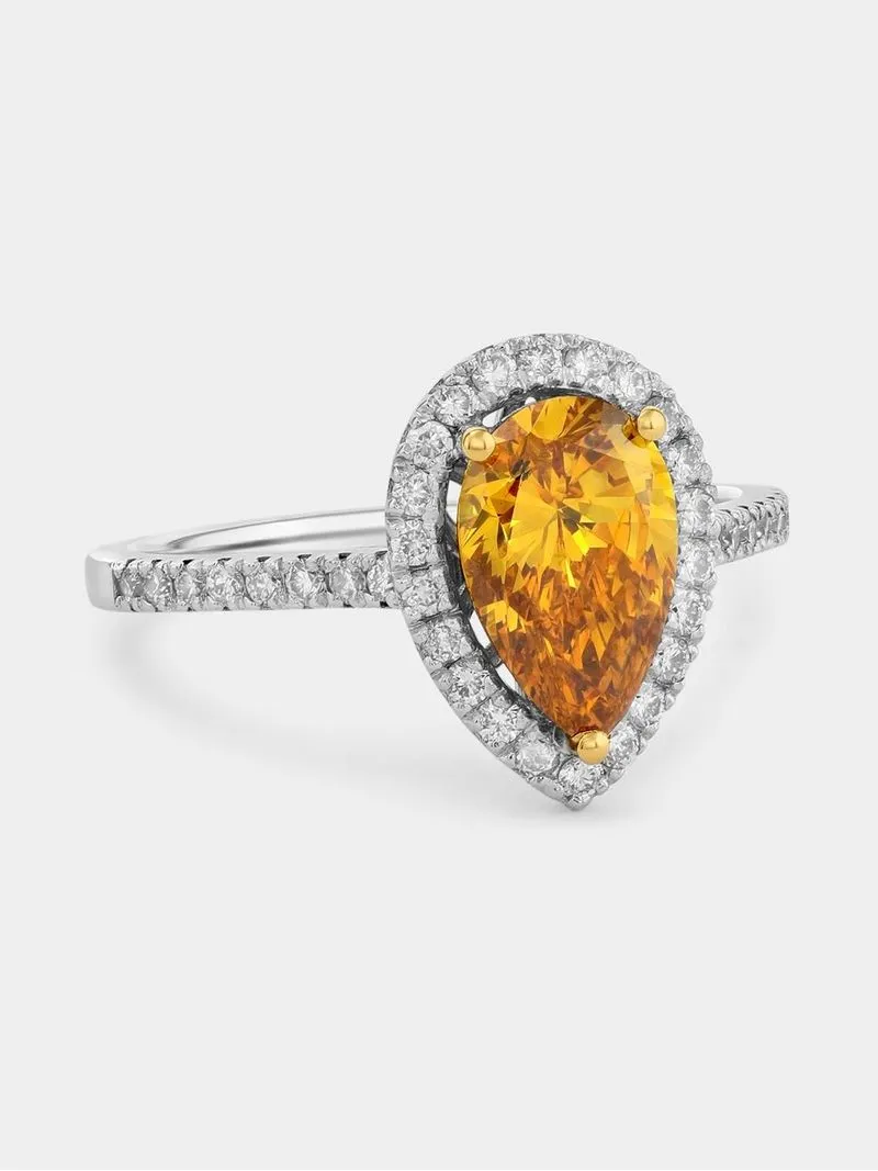 White Gold 1.55ct Yellow Lab Grown Diamond Women’s Pear Halo Ring