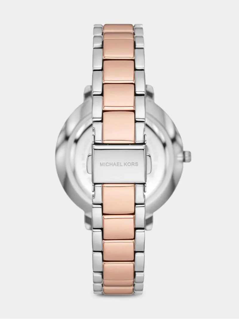 Michael Kors Women's Pyper Silver & Rose Gold Plated Logo Bracelet Watch
