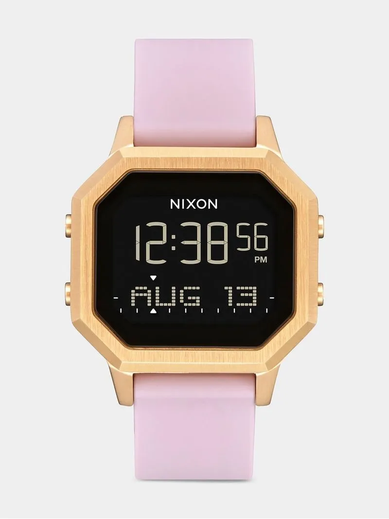 Nixon Women's Siren Stainless Steel Light Gold Plated & Mauve Silicone Digital Watch