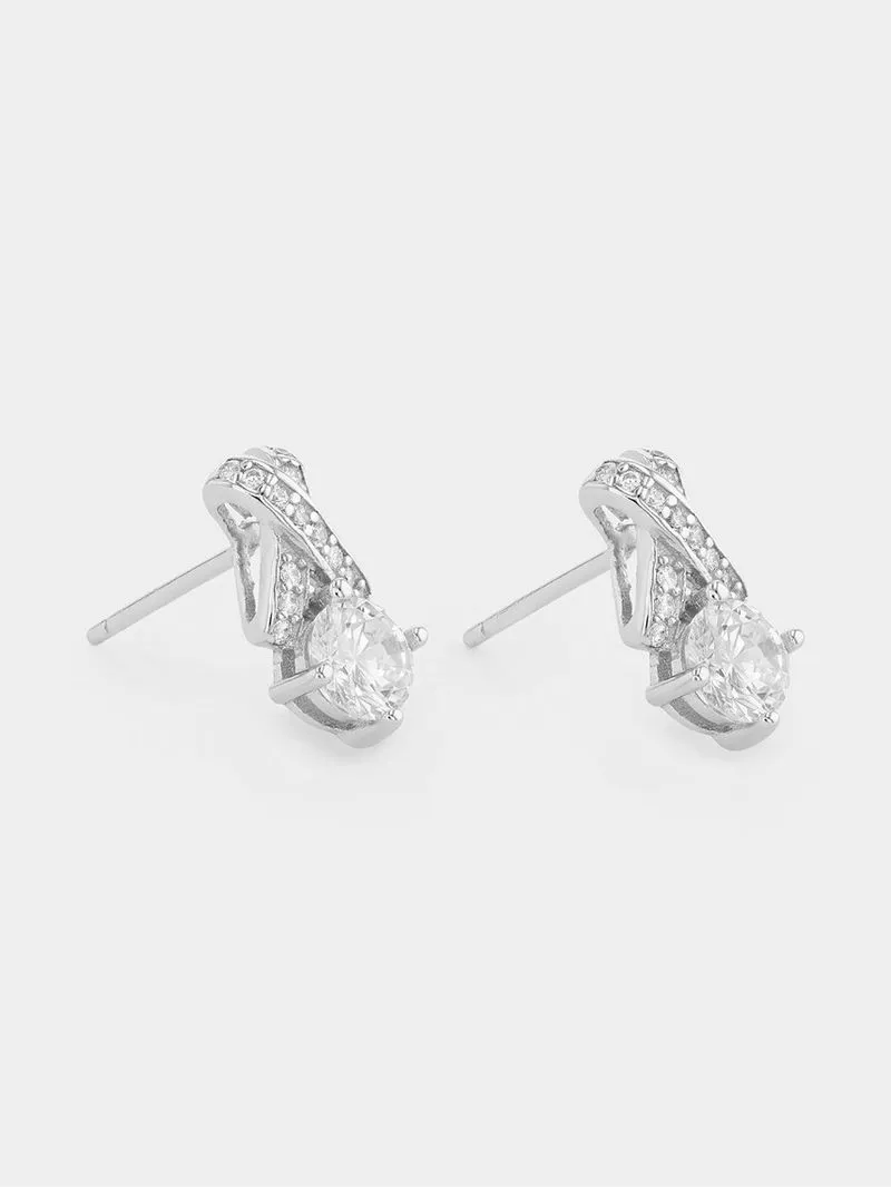Sterling Silver Cubic Zirconia Solitaire Kiss Women's Stud Earrings