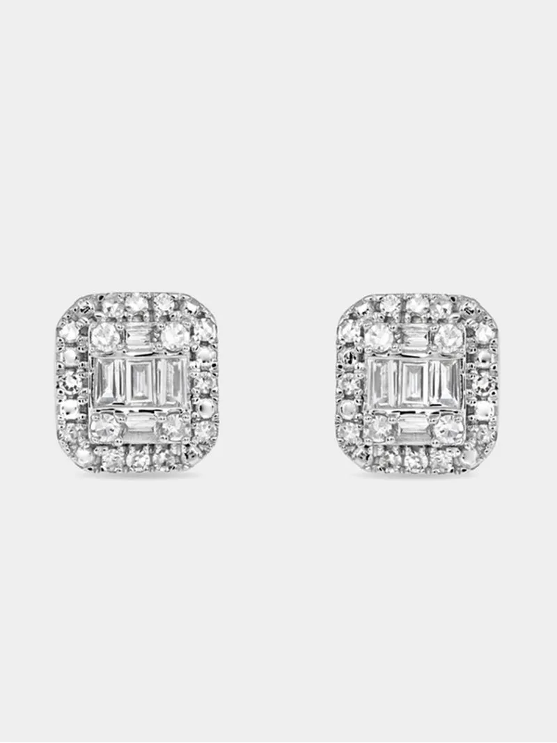 9ct White Gold & 0.14ct Diamond Cushion Cluster Stud Earrings