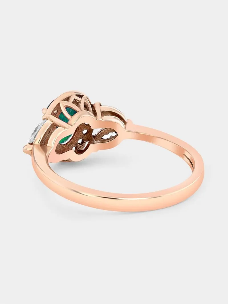 Rose Gold Lab Grown Emerald & Moissanite Women’s Oval Halo Marquise Ring