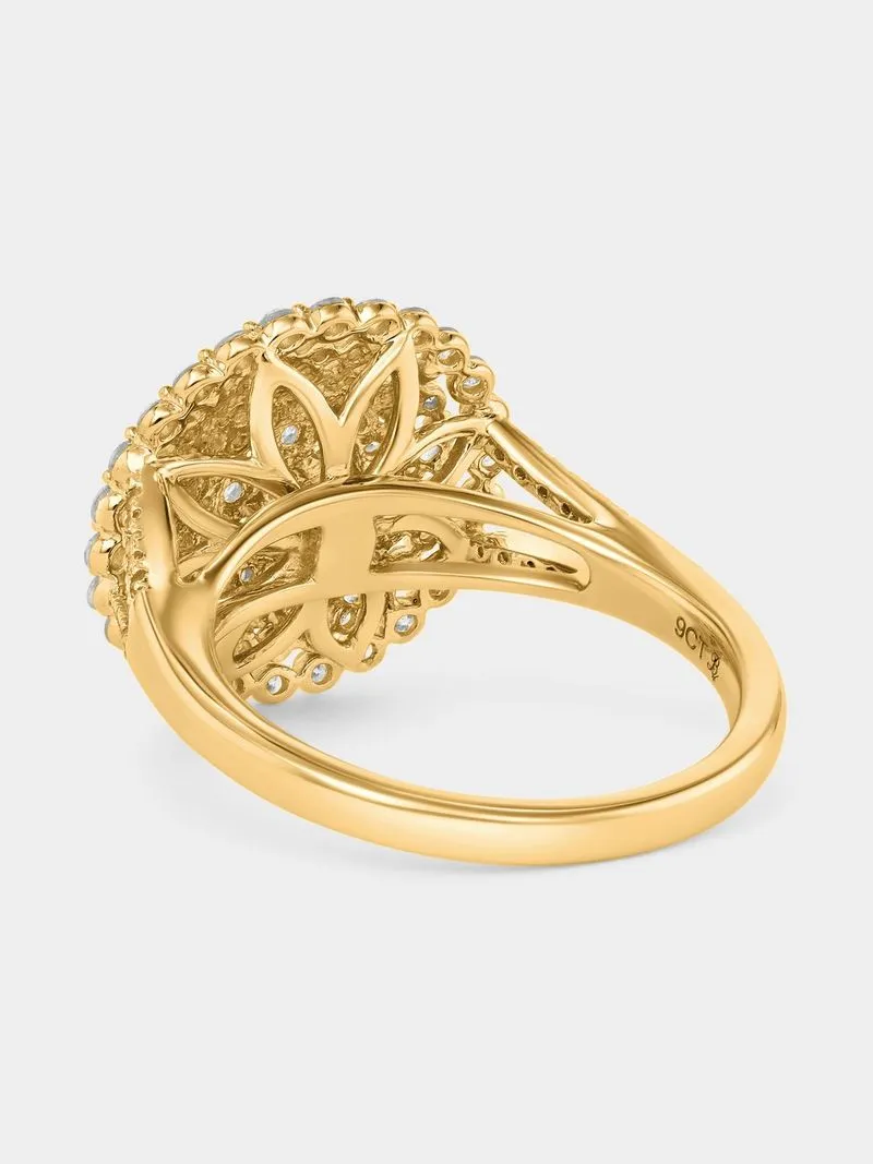 Yellow Gold 1.00ct Diamond Round Halo Galaxy Ring