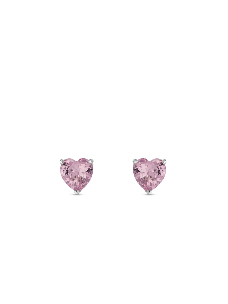 Sterling Silver & Pink Cubic Zirconia Heart Stud Earrings