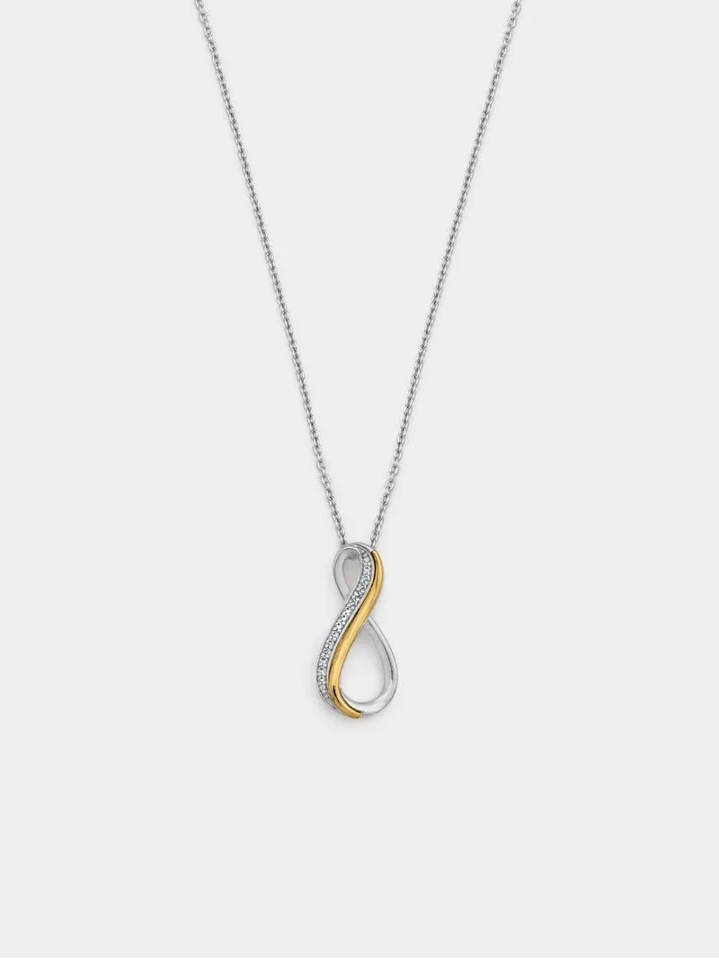 Yellow Gold & Sterling Silver Diamond & Created White Sapphire Crossover Pendant