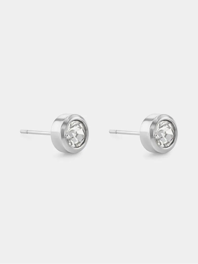 Stainless Steel Cubic Zirconia Round Bezel Stud Earrings