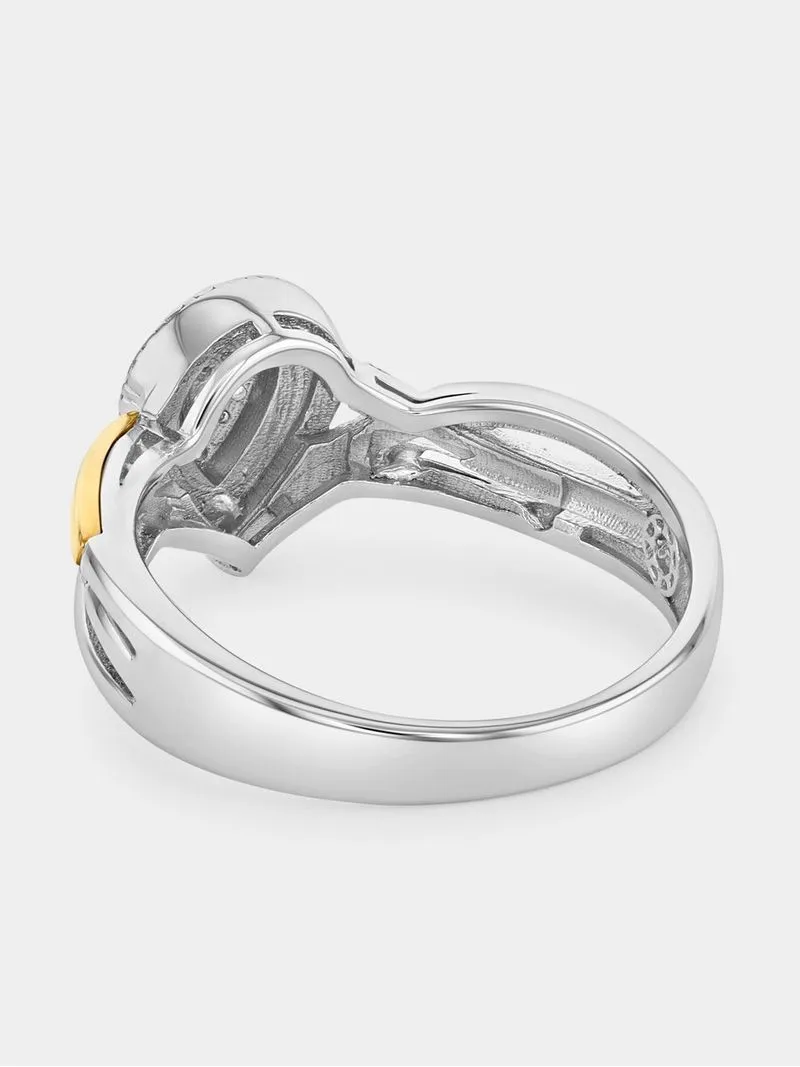 Yellow Gold & Sterling Silver Diamond & Created Sapphire Pear Halo Twist Ring