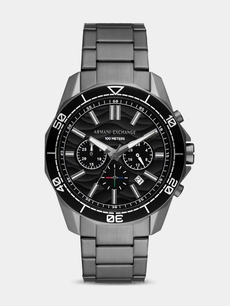 Armani Exchange Black Dial Gunmetal Plated Chronograph Bracelet Watch
