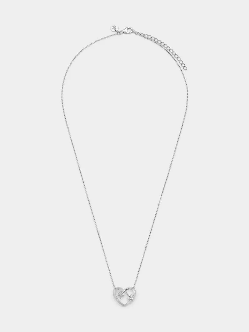 Sterling Silver Cubic Zirconia Women’s Arrow Heart Pendant Necklace