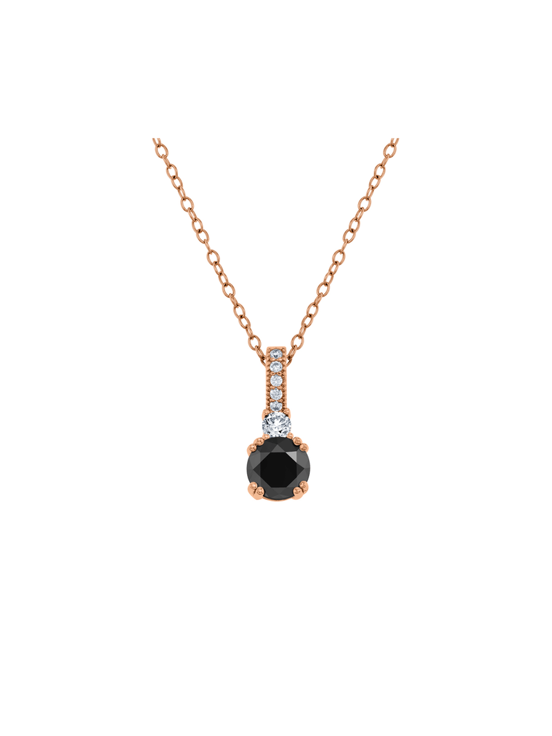 Rose Tone Sterling Silver Black Cubic Zirconia Women’s Pendant