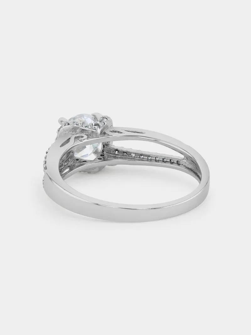 Sterling Silver Cubic Zirconia Solitaire Embraced Ring