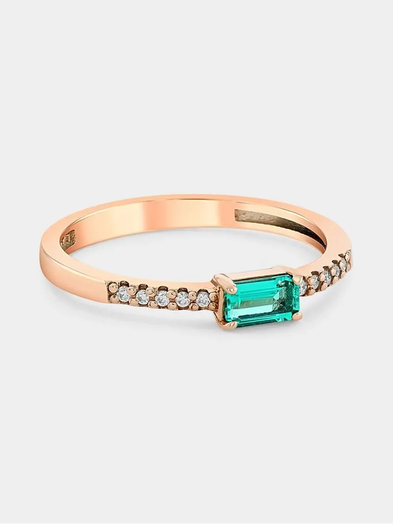 Rose Gold Lab Grown Emerald & Moissanite Women’s Emerald-Cut Ring