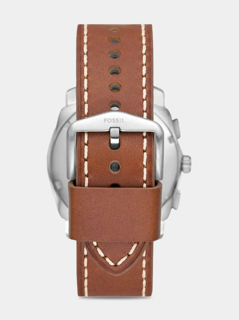 Fossil Machine Blue Dial Brown Leather Chronograph Watch