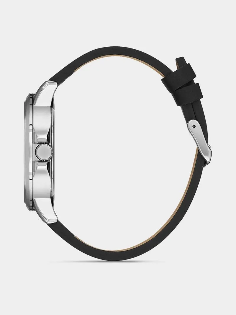 Daniel Klein Men’s Silver Plated Black Leather Watch